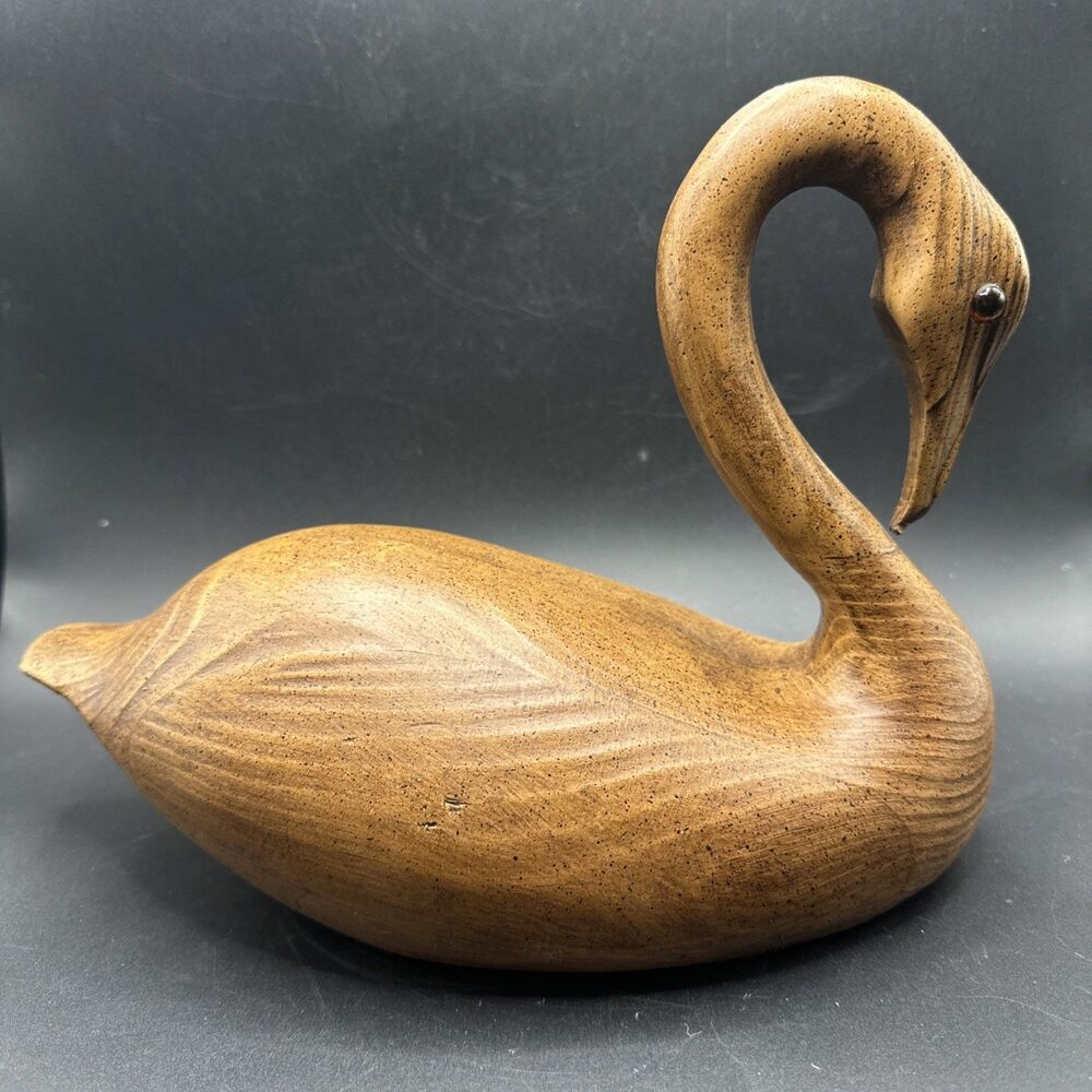 Swan Ichisatsu Wooden Carving Ornament Interior Decor Large White Bird Carving